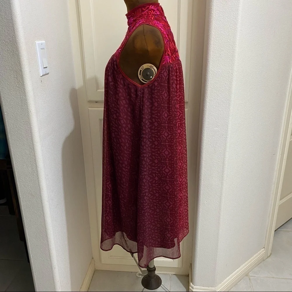 Anthropologie Niki Tlahajan Womens Shift Dress Red Floral Keyhole Embroidered 6